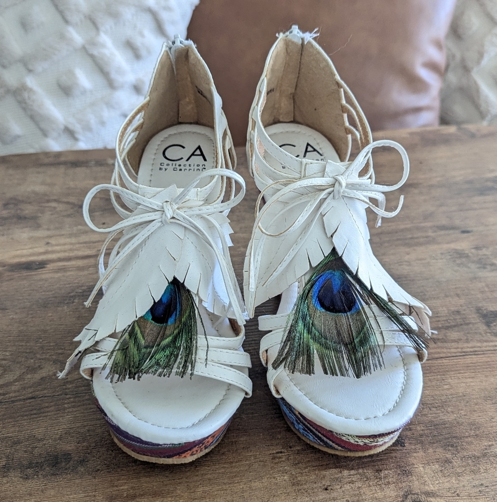 Boho Peacock Wedge Heels